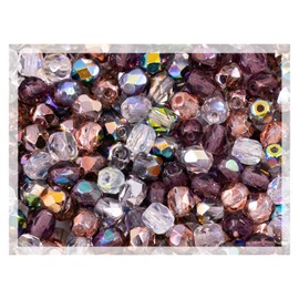 0.88 oz (25g, approx. 300pcs) MIX of Faceted Fire Polished Pressed Czech Glass Beads 4mm (0.16in), Warm Color Mix Transparent