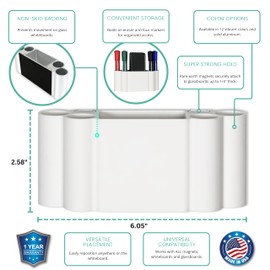 Glassboard Studio Magnetic Dry Erase Marker Holder - Super Strong for Magnetic Glass Whiteboard or Fridge - 2 Large Neodymium Magnets - No Slip Grip - Eco-Friendly PLA Plastic (Snow White)
