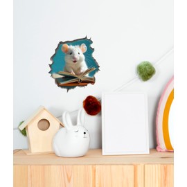 Mouse Reading Book Wall Murals Peel and Stick for Kids Room, Classroom Wall Decor - 3D Effect Wall Mural, Ideal Wall Stickers & Murals, Decorative Decal for Educational Spaces Design 25