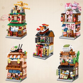 QIUXQIU Building Blocks Toys Japanese Street View Mini Bricks Model Set,MOC Creative DIY Simulation Architecture Mini Particle Construction Building Toys (Double Sided - 5 Sets)