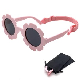 SwirlColor Baby Sunglasses, Cute Flower Kids Sunglasses with Adjustable Strap Flexible Polarized Girls Sunglasses for Newborn 0-24 Months, with Sunglasses Bag and Cloth