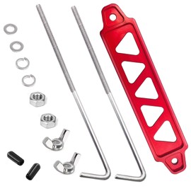 Tnisesm Red Billet Aluminum Battery Hold Down Bracket with 18-8(304) Stainless Steel 8 inch bolts J bolts