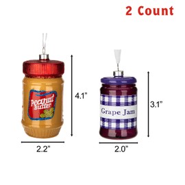 Every Day is Christmas Glass Blown Ornaments Cute Hand Made Figurines Tree Decoration, Peanut Butter, Jam Set of 2