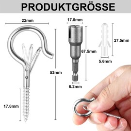 Dayalo Pack of 24 Screw Hooks, Small Screw Hooks, Stainless Steel, Screw Hooks with Safety for Plant Baskets, Bird Feeders, Wind Chimes, Fairy Lights, Includes 1 Wing Nut Driver