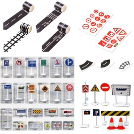 HAMILO Road Seal, Peel and Stick Road Sign Set, Mini Car, Railway, Railroad Track, Masking Tape (Various Sets)