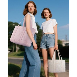 LOVEVOOK Tote Bag for Women, Puffer Quilted Work Travel Shoulder Bag with Zipper for Daily, Nurse, Teacher