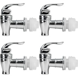 4 Pcs Drink Dispenser Spigot Replacement, Plastic Water Jug Spigot for Beverage Dispenser, Outdoor Faucet Tape Set (Push Style, Silver)