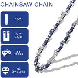 woojfcang 12 Inch Chainsaw Chain Low-Kickback 3/8" LP 45 Drive Links .043" Gauge,Chain Saw Replacement Chain Compatible with Stihl,Dewalt,Craftsman,Hyundai,Titan,Oregon,Makita and Other Chainsaws