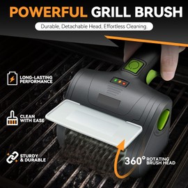 Auto Dynasty Cordless Electric Grill Brush, Rechargeable Grill Cleaning Scrub Brush with Rotating Cleaner Brush Head and Type-C Charging Cable for Outdoor Grill, Green/Black
