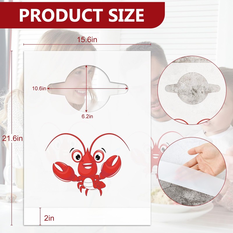 Nonley Disposable Lobster Bib - 50 Pcs Plastic Adult Bibs