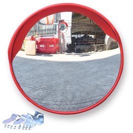 Vilmon 24" Convex Driveway Mirror PC Traffic Mirror with Hat for Outdoor,HD Curved Mirror Wide View Convex Mirror for Eliminate Blind Spots Corners with Brackets Install on Pole