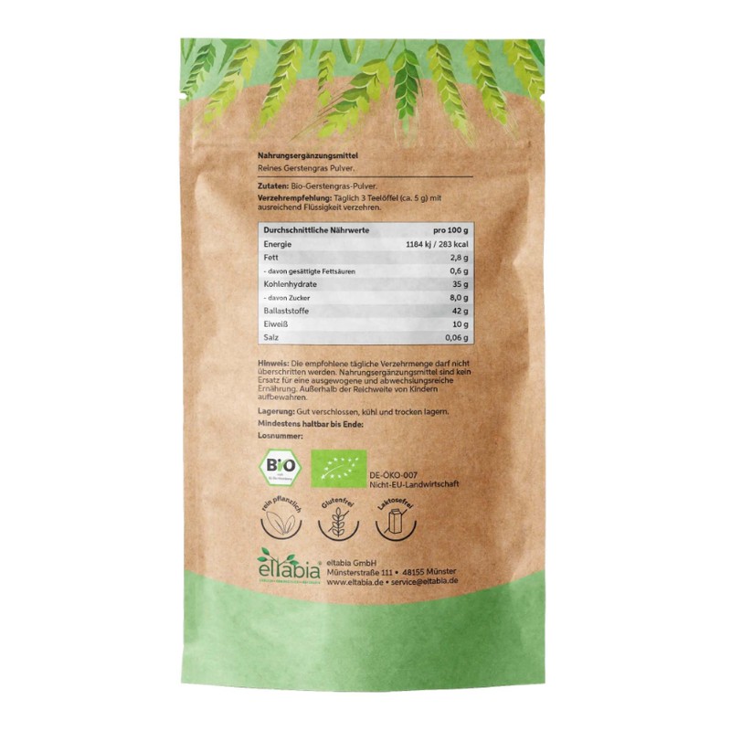 Bio Gerstengras Pulver gemahlen 1kg | Gerstengraspulver aus deutschem Anbau