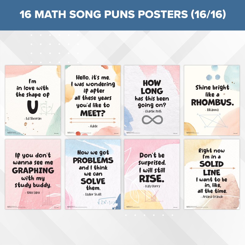 Decorably 16 Math Posters for Classroom - 11x14in Fun Math