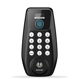 DESLOC C110 Keyless Entry Door Lock with Display (Smart Screen), Fingerprint Door Locks, Keypad Deadbolt, Auto-Lock, Backlit Keys, Passage Mode, IP54 Waterproof, BHMA Grade 3 (Black)