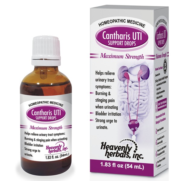 Cantharis UTI Relief Drops. Helps Relieve Urinary Tract Symptoms: Burning & Stinging Pain When Urinating, Bladder Irritation, Strong urge to urinate. 1.83 fl oz. Made in USA