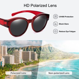 Br’Guras Polarized Oversized Fit over Sunglasses Over Glasses with Cat Eye Frame for Women&Men (Red, Black)