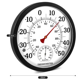 Indoor Outdoor Thermometer - 25.4 cm Room Thermometer Indoor Outdoor Thermometer Hygrometer, Thermometer with Humidity Meter Wall Thermometer for Homes, Greenhouses, Gardens