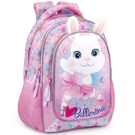 Julian Ross Ergonomic School Backpack for Children, 33 x 15 x 43 cm, 3 Compartments, Mesh for Water Bottle, Padded Straps, Handle, Lined Inner Compartment, Backpack Boys and Girls, Ballerina Bunny