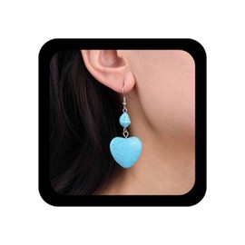 Allereya Vintage Turquoise Heart Dangle Earrings Silver Turquoise Heart Earrings Ethnic Turquoise Earrings Gemstone Turquoise Earrings Jewellery For Women, Zinc, No Gemstone