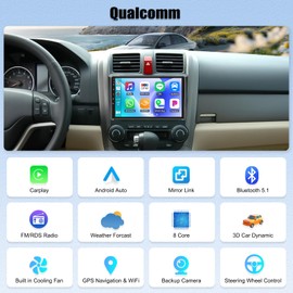 Android 15 8 core 4G+64G Qualcomm Chipset Car Stereo for Honda CRV 2007-2011 9 inch Touchscreen with Carplay Android Auto Cool Fan Shaderlab Topics 3D Car Model Display Bluetooth 5.1 Custom UI DSP