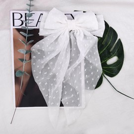 White Polka Dot Hair Bow Accessories for Women Girls Satin Hair Bow Clip Bowknot Hair Clips for Girls Women Ribbon Bows Big Long Tail Bows for Woman Polka Dot Bowknot Hairpin