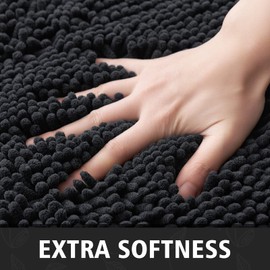 MIULEE 40 x 60 cm Chenille Bath Mat Non-Slip Bath Mat Bath Mat Non-Slip Washable Absorbent Shower Mat for Bathroom Black