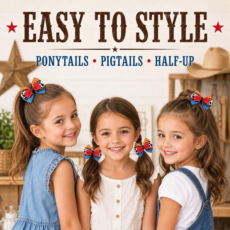 Danyarts 6 Pack Cowboy Hair Bows for Girls, Western Cowgirl