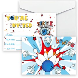 15Pack Bowling Birthday Party Invitations with Envelops Double-sided Fill-in Bowling Party Invitations Let's Strike Up Bowling Bithday Party Supplies