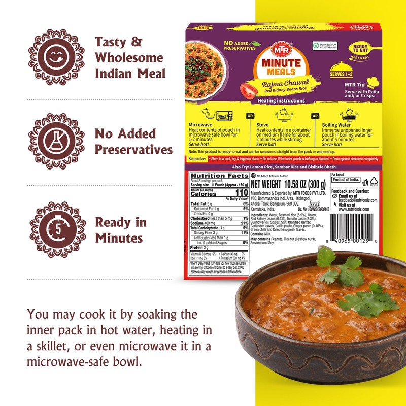 MTR Ready-To-Eat: Rajma Chawal - Red Kidney Beans Rice -