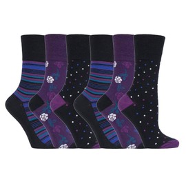Gentle Grip - 6 Pack Womens Non Elastic Loose Top Patterned Cotton Rich Socks (4-8 uk, GG138)