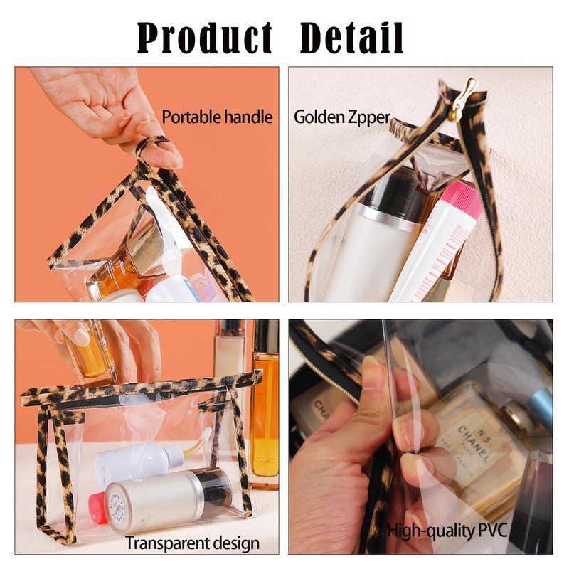 Froxique TSA Approved Makeup Bag 3-Pack - Clear Travel Cosmetic