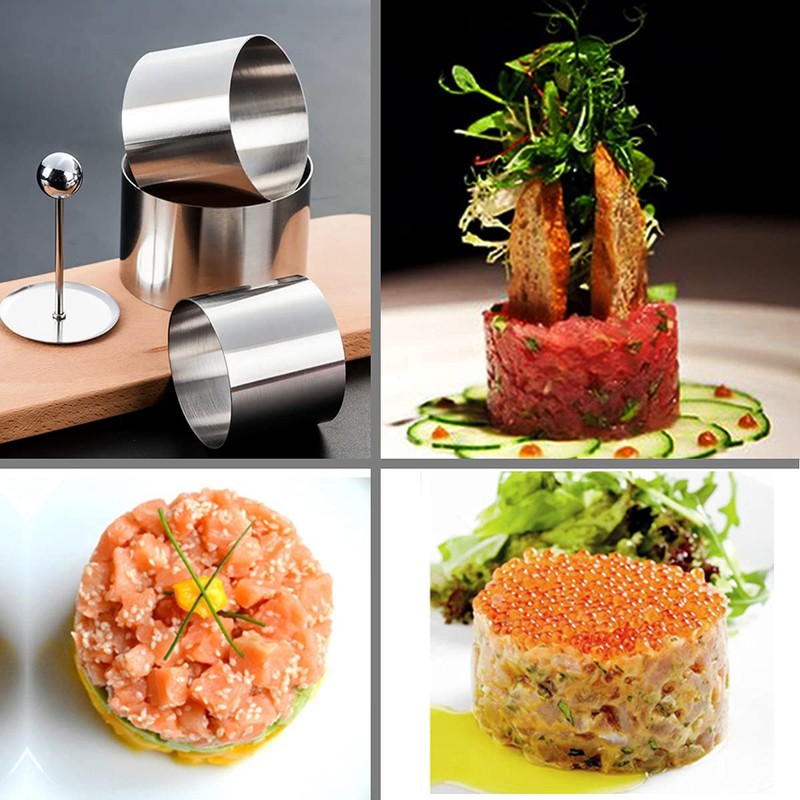 3 Sets Stainless Steel Round Cooking Ring Mold with Press