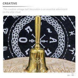 MAGICLULU Mini Brass Altar Bell with Pentagram Pattern Multi Functional Handheld Wiccan Bell for Rituals Home and Sacred Atmosphere Enhancer