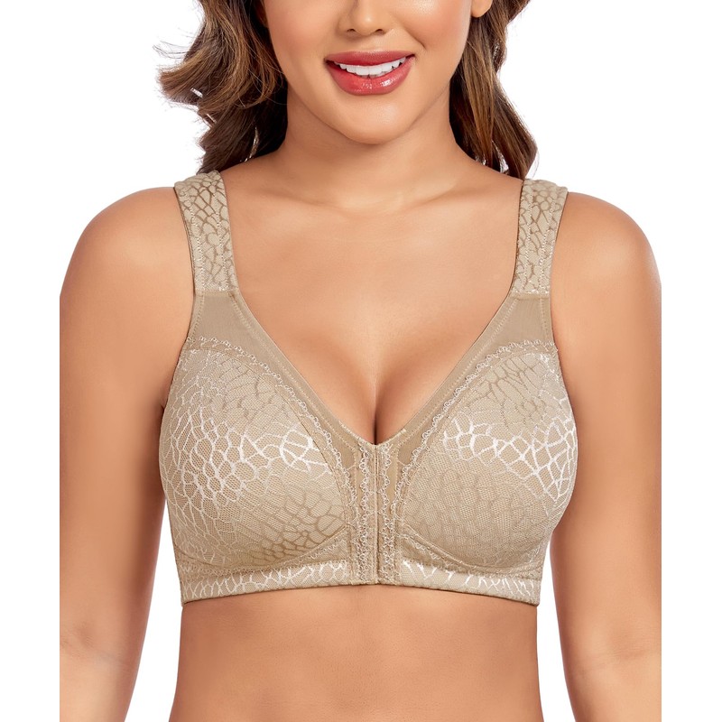 Curyon Women’s Minimizer Bra Front-Close Bras Wireless Full Figure Wirefree