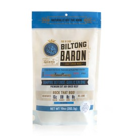 Biltong Baron Air Dried Beef Snack - Healthier No Sugar Beef Jerky - High Protein, Paleo, Whole30, Keto Snacks with No Carbs, No Gluten & No Artificial Flavors - Vampire Defense-Garlic - 10oz Mega Bag
