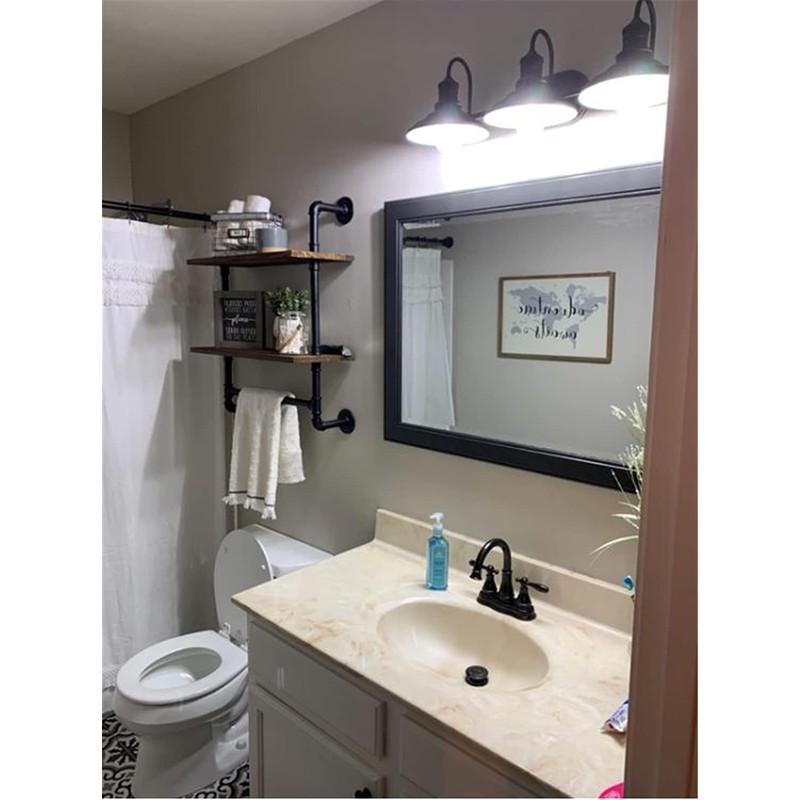 Industrial Pipe Bathroom Shelf,Rustic Wood Wall Mount Shelf with Towel