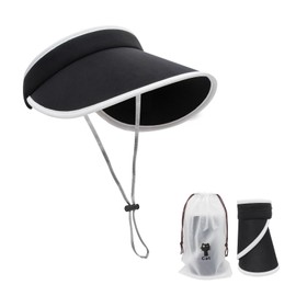 Andiker Sun Hats for Women, 5 inches Wide Brim Hat Open Top Design Built-in Sweatband Washable Quick-Drying with an Adjustable Chin Strap and a Storage Bag(Polyester, Black)