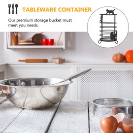 Iron Kitchen Utensil Holder for Countertop Spoon Holder Silverware , Silhouette Chopsticks Holder Spoon and Fork Holder for Kitchen or Restaurant, Black