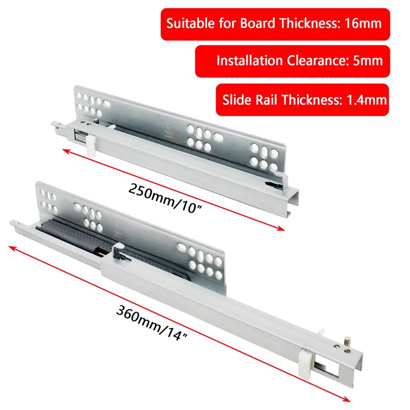 1pair 2 Section Bottom Mounted Drawer Slides with 80 lb