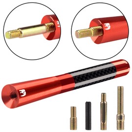 ONE250 Short Antenna, Red, Compatible with Dodge RAM (1994-2024) & Ford F-Series (1997-2024) Trucks, Aluminum + Carbon Fiber, 4.7" (120mm), Easy Screw-On Installation