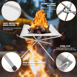 LUKVCIY Portable Fire Pit for Camping, 42CM Foldable Outdoor Firepit Fireplace with Carrying Bag, Stainless Steel Mesh BBQ Fire Bowl for Picnics, Bonfire, Patio, Backyard and Garden