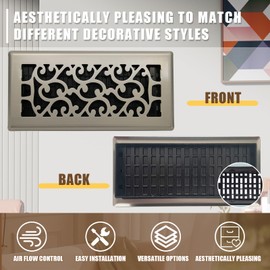 Jatohome Floor Register Air Vent Covers Easy Adjust 4X10 Inch Metal Floor Register Vent Air Vent Filters for Home Heavy Duty Walkable Steel Brushed Nickel Finish