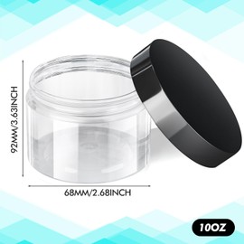 SATINIOR SATINIOR 6 Pack Clear Container with Lids Small Plastic Jars Wide Mouth Round Airtight Leak Proof Container Jars with Lid for Travel Storage, Cosmetic,eye Shadow, Nails, Paint, Jewelry(Black,10 oz)
