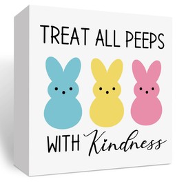 Easter Decor Teachers Easter Decor Easter Bunny Decor Happy Easter Decor Easter Gift For Teacher, Wooden Box Decor for Rustic Home Bedroom Living Room Table Shelf Office-Treat All Peeps With Kindness