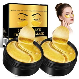 Parches para Ojos, Máscaras de colágeno de 24 K en polvo de oro, Mascarillas Contorno Ojos, Se Utiliza para Hidratar y Reducir la Apariencia de Líneas Finas y Ojeras.(120 comprimidos）