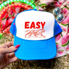 Easy Tiger Red Trucker Hat Funny Tiger Graphic Adult Foam Front Classic 5 Panel Mesh Snapback White/Neon Blue Trucker Hat