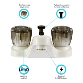 Dura Faucet DF-PL720S-BQ RV Bathroom Faucet with Smoked Acrylic Knobs and Shower Hose Diverter (Bisque Parchment)