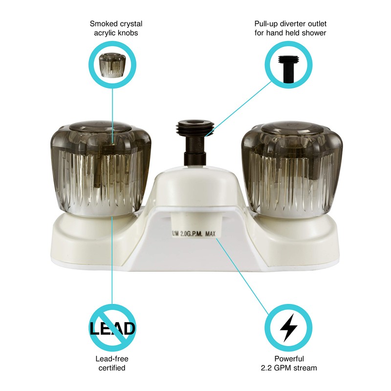 Dura Faucet DF-PL720S-BQ RV Bathroom Faucet with Smoked Acrylic Knobs