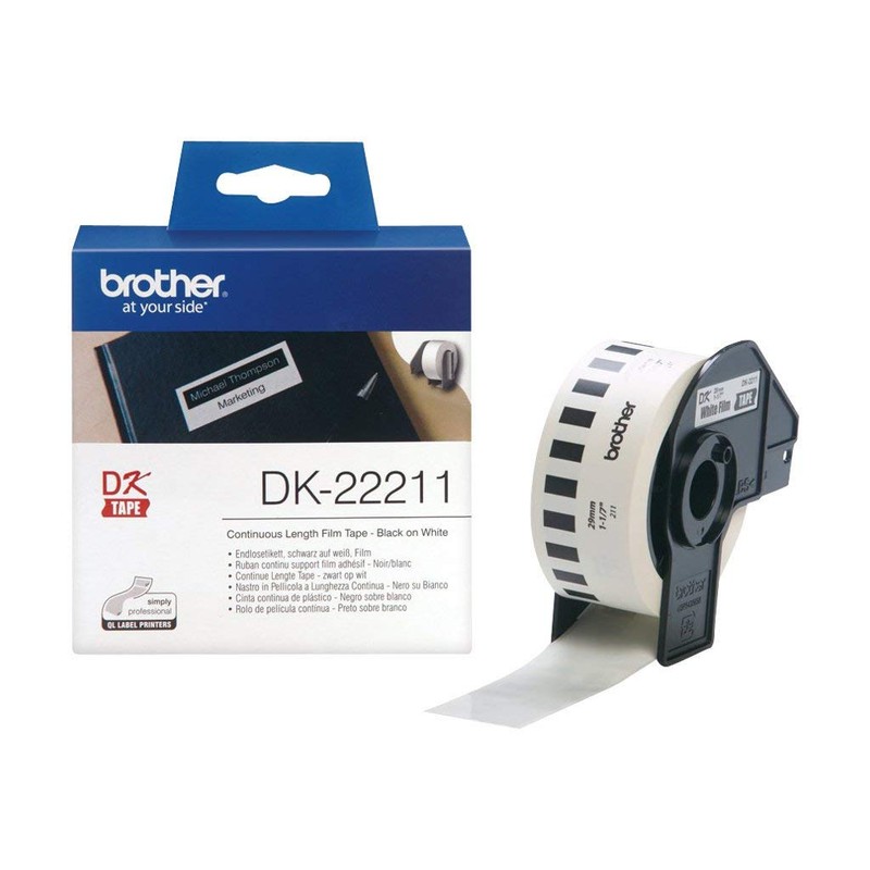 Brother DK-22211 Label Roll, Continuous Length Film, Black on White,