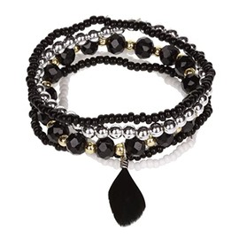 Stands Out, Supplying Outstanding Gifts Aloha Girls Womens Black and White Stacker Bracelet Beads Festival Multi Layer Stack Jewellery